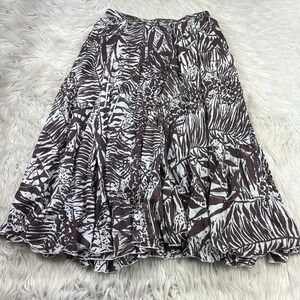 Coldwater Creek Women's M Brown Printed Boho Maxi Skirt Cotton Silk